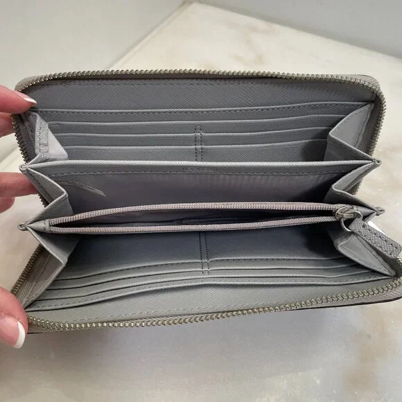 Coach Gray Snakeskin Leather Accordion Style Zip Around Wallet - Picture 10 of 16